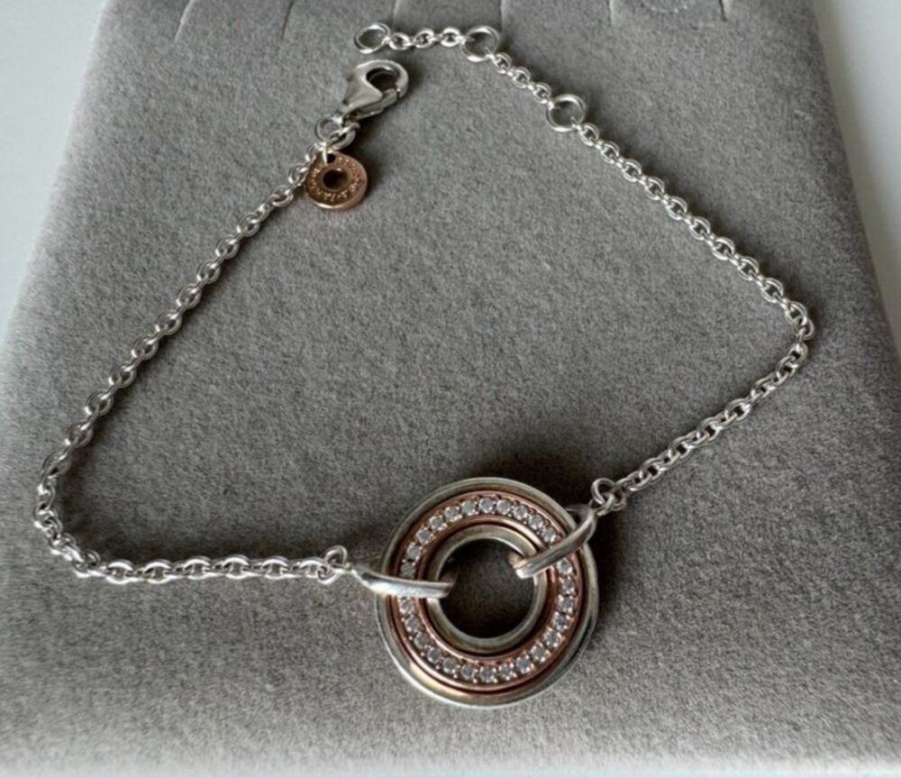 Pandora Signature Two Tone Logo & Pavé Chain Bracelet 582741C01 18  7.1 Genuine